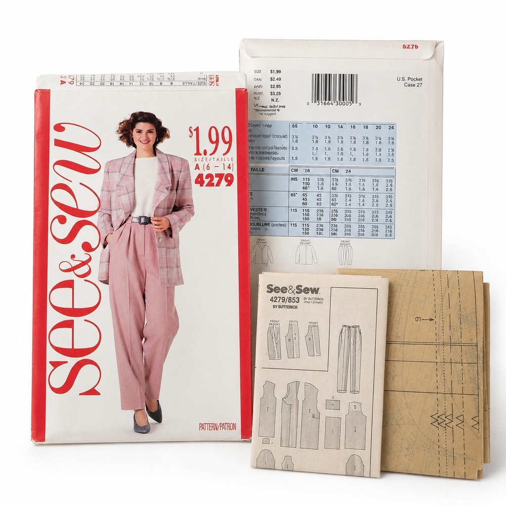See & Sew 4279 Butterick Jacket Pants Pattern Women Size 6-14 Pink VTG 80s 90s